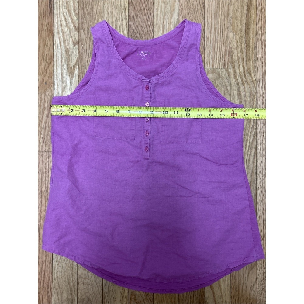 Loft Ann Taylor Women's Mixed Media Cotton Linen Henley Tank‎ Magenta - Size XS - Picture 6 of 7